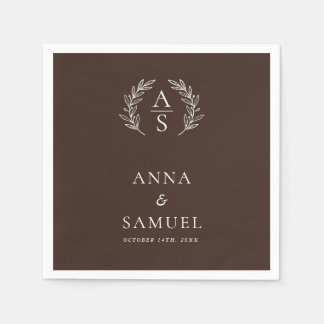 Guardanapo De Papel Crest Monograma Chocolate Marrom e Branco Casament