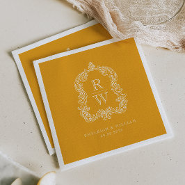 Guardanapo De Papel Crestas de Monograma Vintage Marigold Amarelo Casa