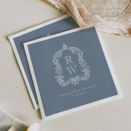 Guardanapo De Papel Crestas de Monograma Vintage Nomes Casamento Azul
