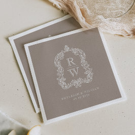 Guardanapo De Papel Crestas de Monograma Vintage Nomes Casamento Bege