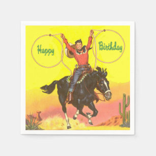 Guardanapo De Papel Criança De Cowboy Em Cavalo Com Ropes Feliz Aniver