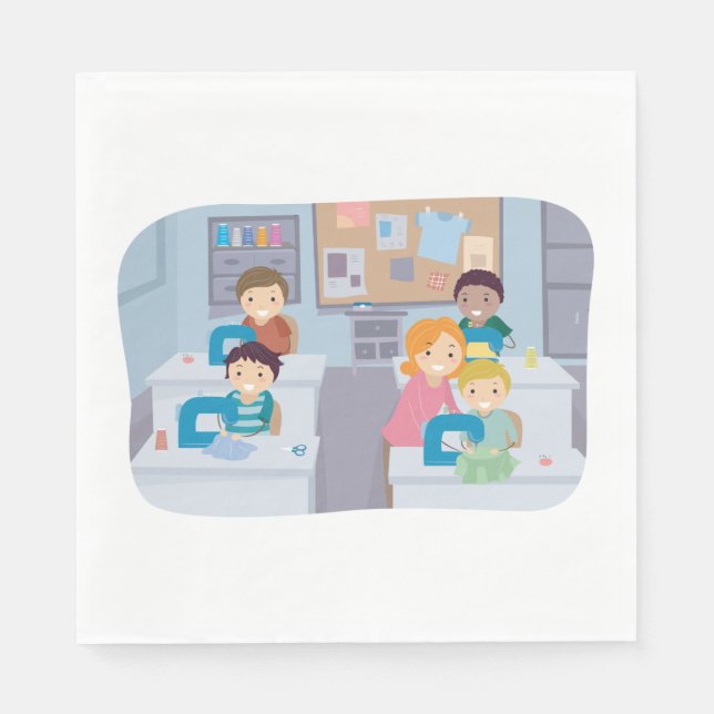 Guardanapo De Papel Crianças Costurando Classe Divertimento Arranjo e  (Frente)