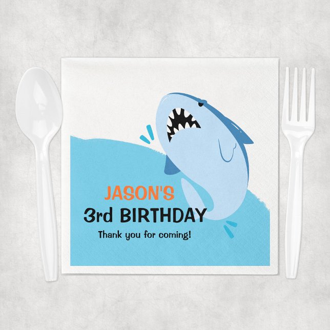 Guardanapo De Papel Crianças de Festa de aniversário de tubarão person (Personalized Shark Birthday Party Kids Napkins
)