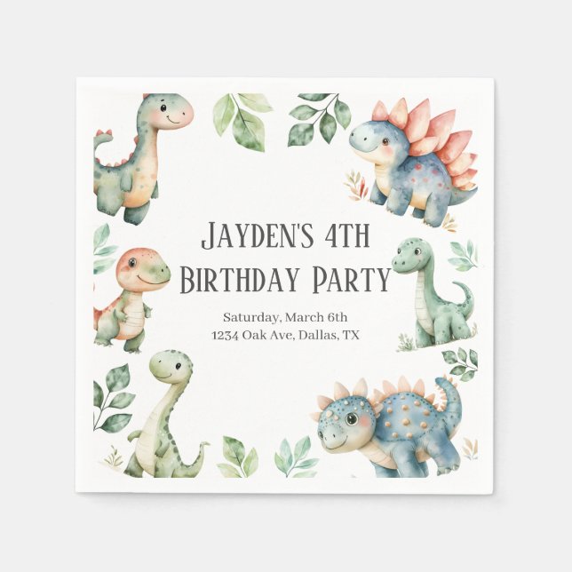 Guardanapo De Papel Crianças Dinossauro Bonito Era Festa de aniversári (Frente)