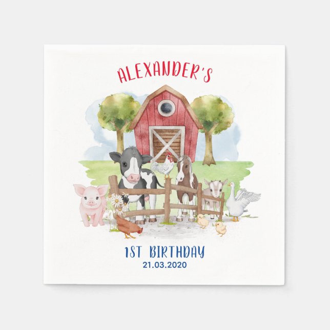 Guardanapo De Papel Crianças-garagem de animais primeiros aniversarios (Frente)