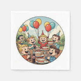 Guardanapo De Papel Crianças gostando de bolos, refrigerantes e balões