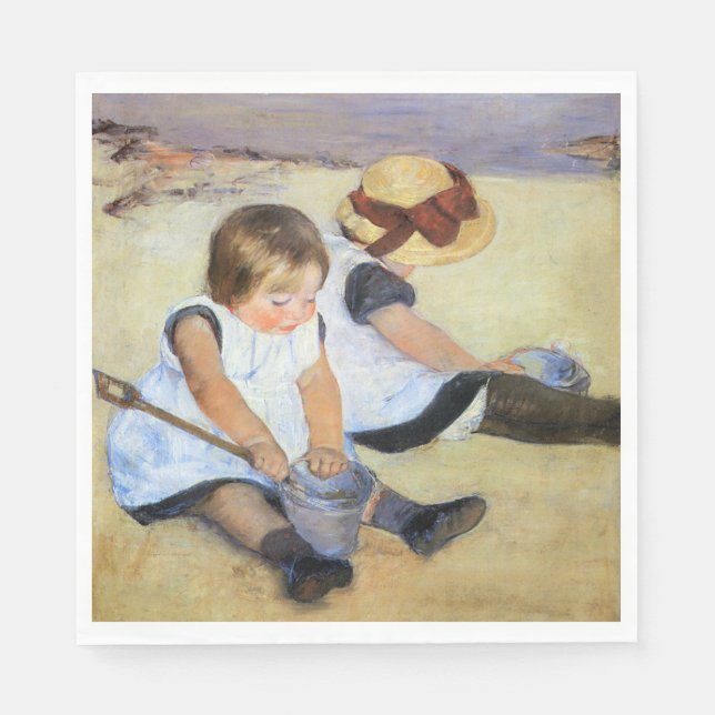 Guardanapo De Papel Crianças Jovens Jogando na Praia (Mary Cassatt) (Frente)