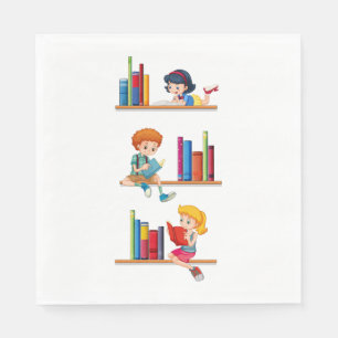 Guardanapo De Papel Crianças Lendo Livros na Prateleira