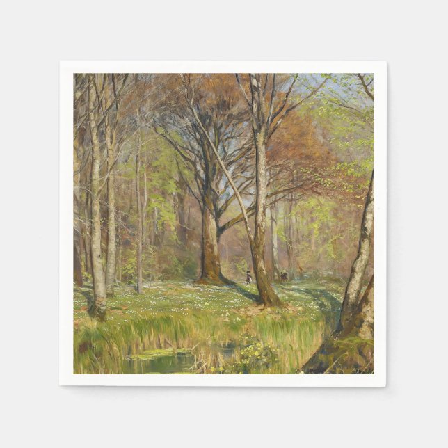 Guardanapo De Papel Crianças na floresta primavera H.A. Brendekilde (Frente)