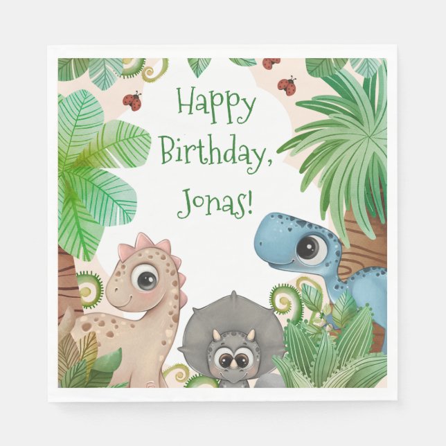Guardanapo De Papel Crianças Personalizadas - Aniversário do Dinossaur (Frente)