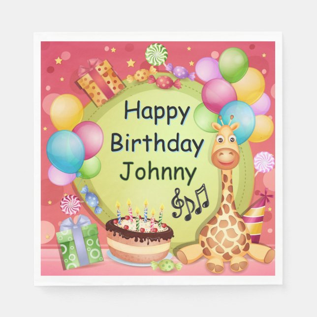 Guardanapo De Papel Crianças Personalizadas Feliz Aniversário (Frente)