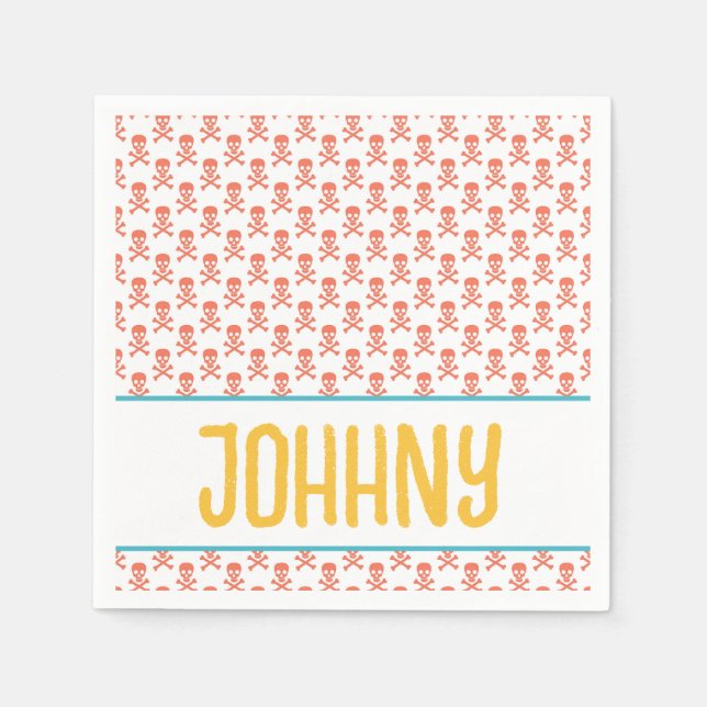 Guardanapo De Papel Crianças Piram Crossbones NOME Moderno De Laranja (Frente)