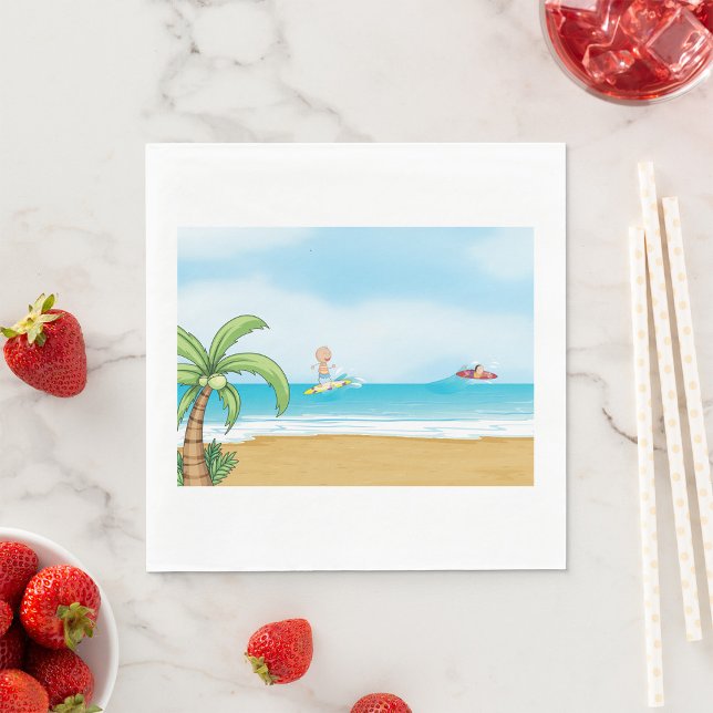 Guardanapo De Papel Crianças surfando no Oceano de Verão Tropical Beac (Criador carregado)
