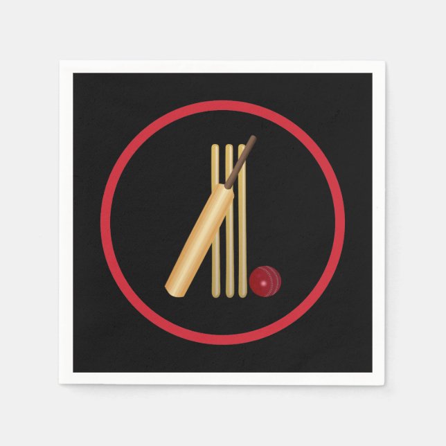 Guardanapo De Papel Críquete, wicket, bastão e bola (Frente)