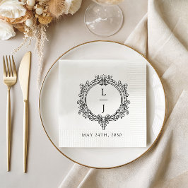 Guardanapo De Papel crista de folhagem preto e branco casamento