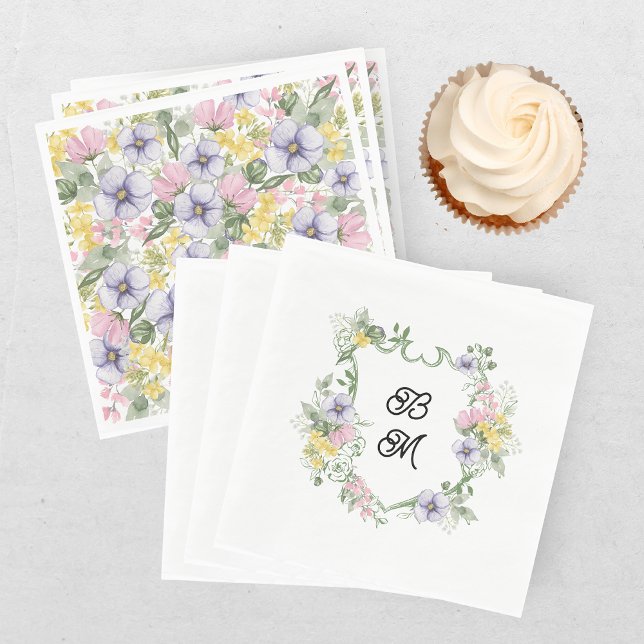 Guardanapo De Papel Crista Monogramada Floral Elegante de Foto de Casa (Criador carregado)