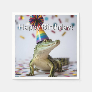Guardanapo De Papel Crocodilo Usando um Chapéu de Aniversário com List