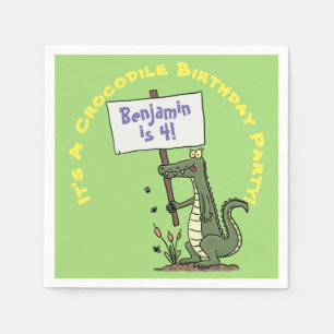 Guardanapo De Papel Crocodilo verde, bonito, engraçado, sorrindo de d