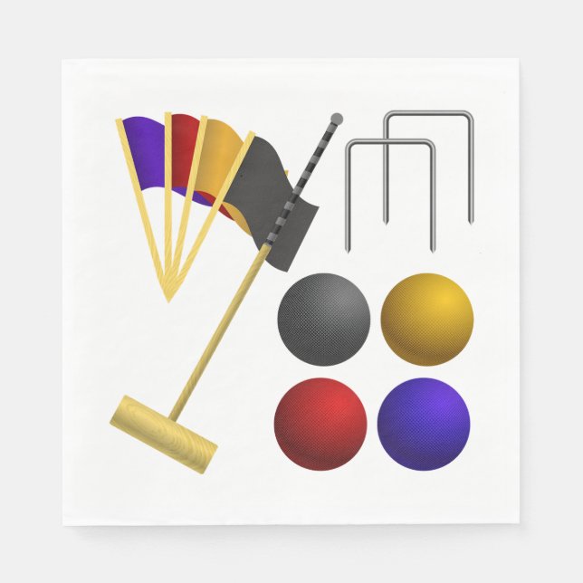 Guardanapo De Papel Croquet Equipment Set Mallet Balls Hoops (Frente)