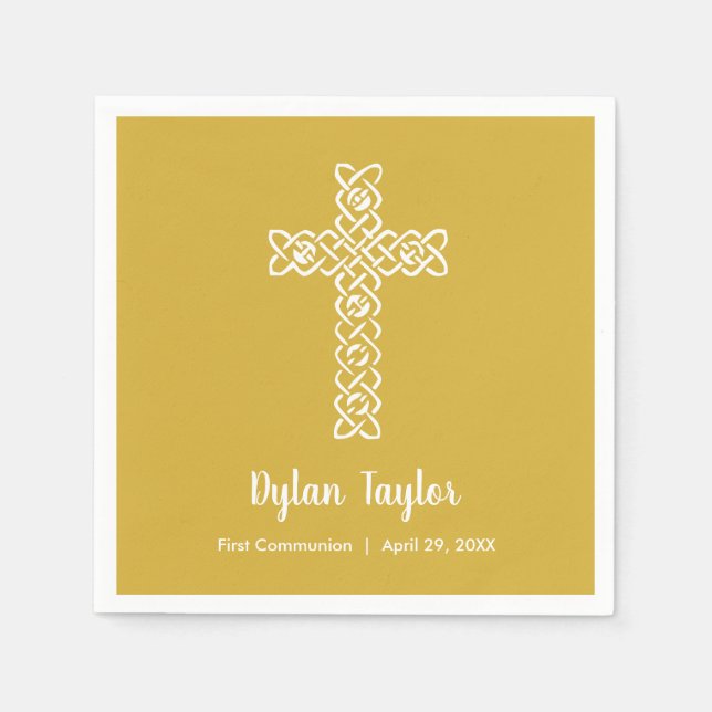 Guardanapo De Papel Cross on Bright Dourado Commune Baptism Christenin (Frente)
