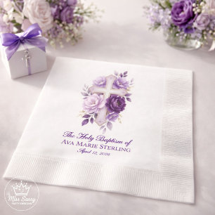 Guardanapo De Papel Cruz Cristã Floral em Aquarela Roxo Elegante