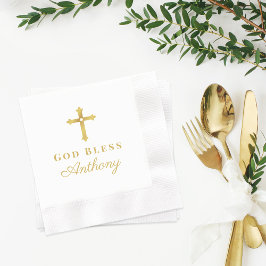 Guardanapo De Papel Cruz de Ouro Elegante Deus Abençoe o Bebê Batismo