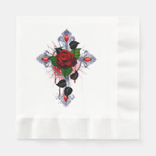 Guardanapo De Papel Cruz de Prata com Rosa vermelha
