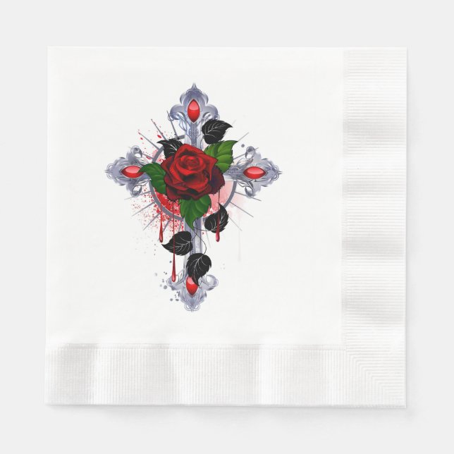 Guardanapo De Papel Cruz de Prata com Rosa vermelha (Frente)