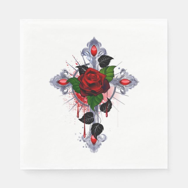 Guardanapo De Papel Cruz de Prata com Rosa vermelha (Frente)
