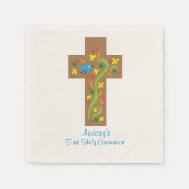 Guardanapo De Papel Cruz Decorativa Marrom com Comunhão de Pássaros Na