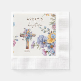 Guardanapo De Papel Cruz elegante para batismo botânico elegante 