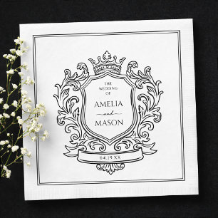 Guardanapo De Papel Cumeeira Elegante Papel Preto e Branco Casamento