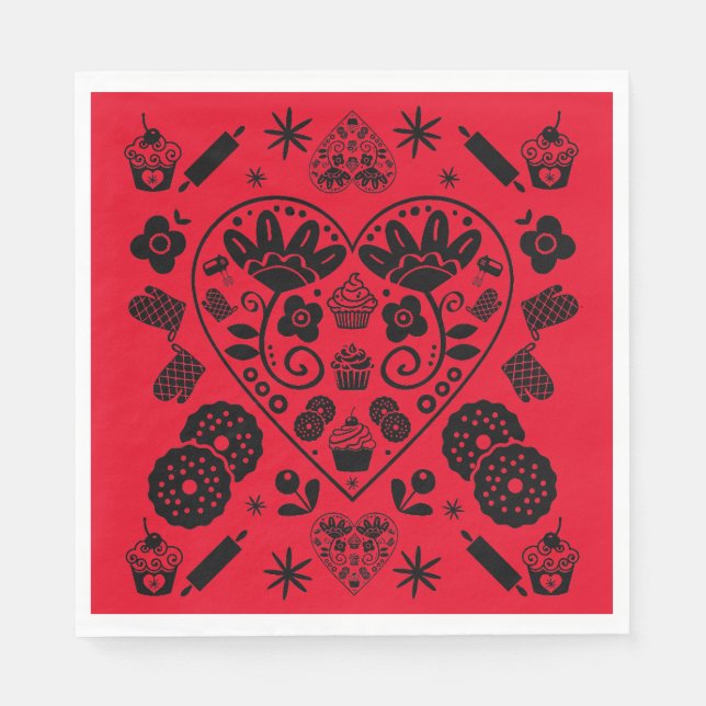 Guardanapo De Papel Cupcake Baking Folk Art (Frente)