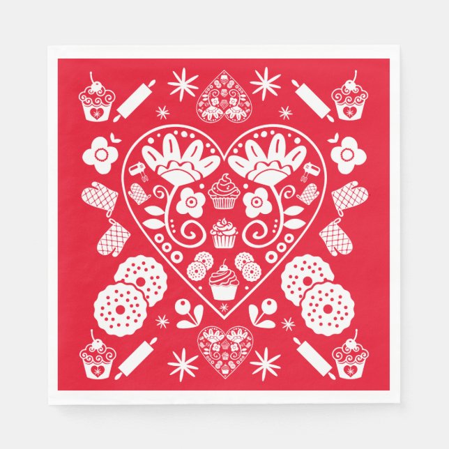 Guardanapo De Papel Cupcake Baking Folk Art (Frente)