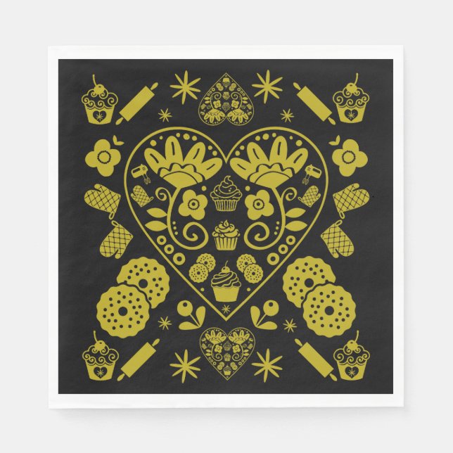 Guardanapo De Papel Cupcake Baking Folk Art (Frente)