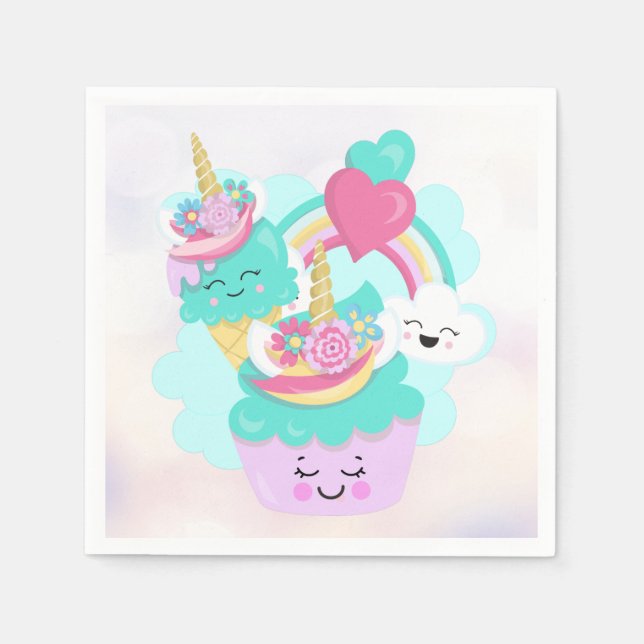 Guardanapo De Papel Cupcake bonito e Sorvete feliz (Frente)