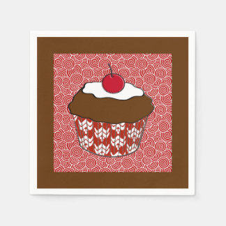 Guardanapo De Papel Cupcake de chocolate em padrão vermelho e branco