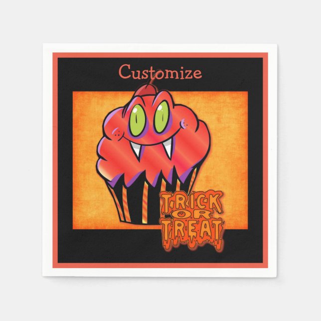 Guardanapo De Papel Cupcake de vampiro laranja do Dia das Bruxas Napki (Frente)