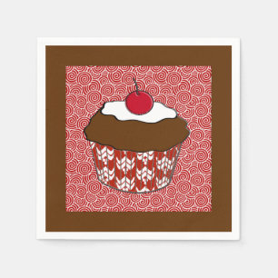 Guardanapo De Papel Cupcake do chocolate no teste padrão vermelho e