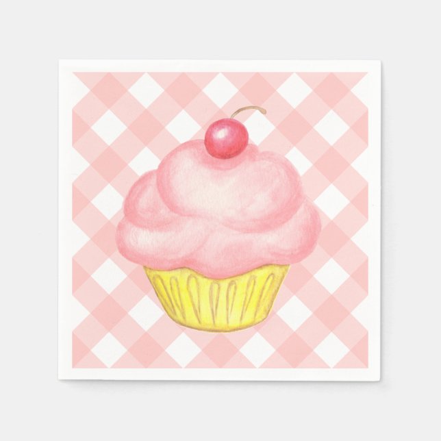 Guardanapo De Papel Cupcake Rosa Gingham Napkins (Frente)