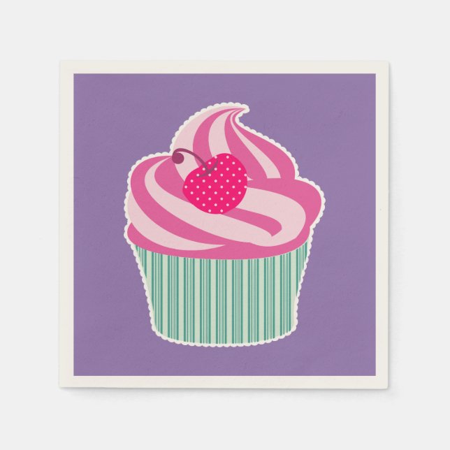 Guardanapo De Papel Cupcake rosa WIth Bolinhas Cherry (Frente)