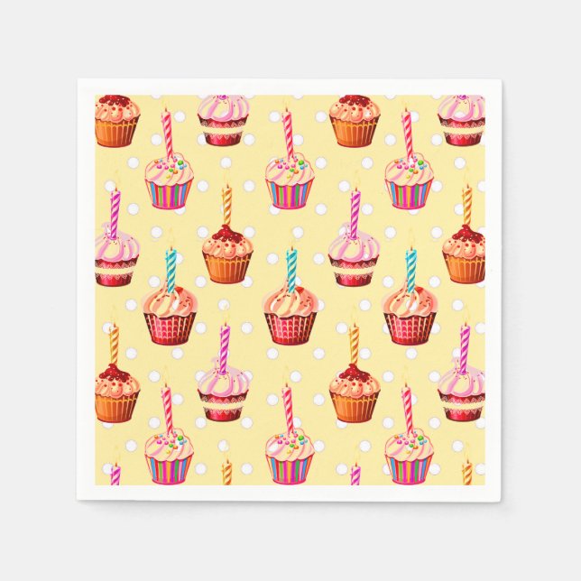 Guardanapo De Papel Cupcakes de Aniversário e Bolinhas (Frente)