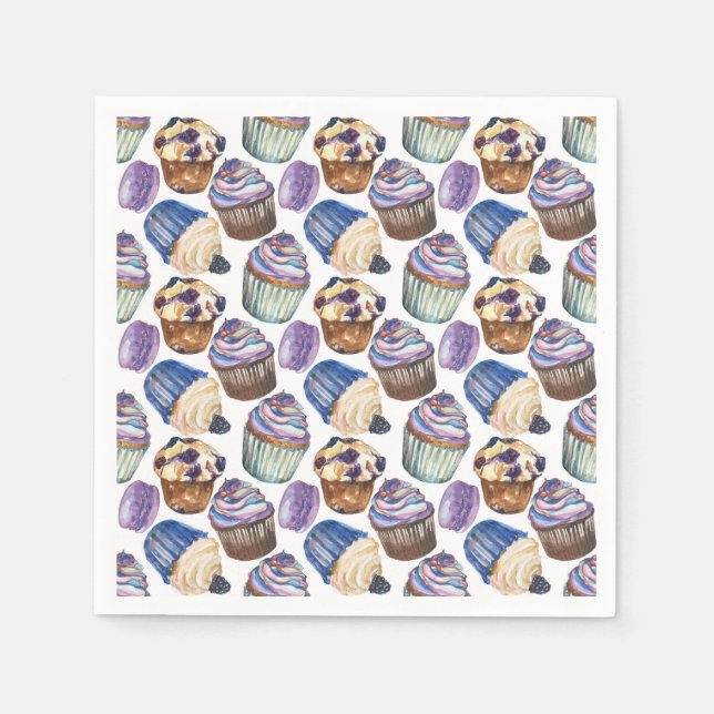Guardanapo De Papel Cupcakes de aquarela (Frente)