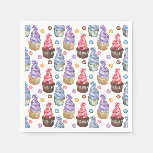 Guardanapo De Papel Cupcakes de aquarela coloridos (Frente)
