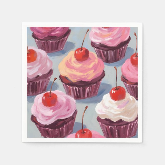 Guardanapo De Papel Cupcakes de Cereja com Cobertura | Celebração de A (Frente)