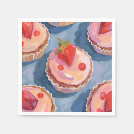 Guardanapo De Papel Cupcakes de Morango | Aquarela de Frutas Comemorat