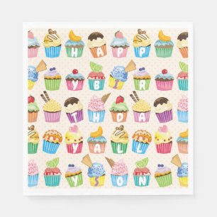 Guardanapo De Papel Cupcakes Feliz Aniversário Adicione Seu Nome Good