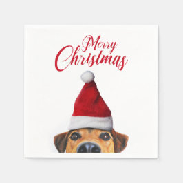 Guardanapo De Papel Curioso Cachorro Engraçado com Papai Noel