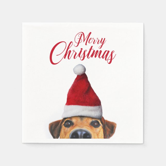 Guardanapo De Papel Curioso Cachorro Engraçado com Papai Noel (Frente)
