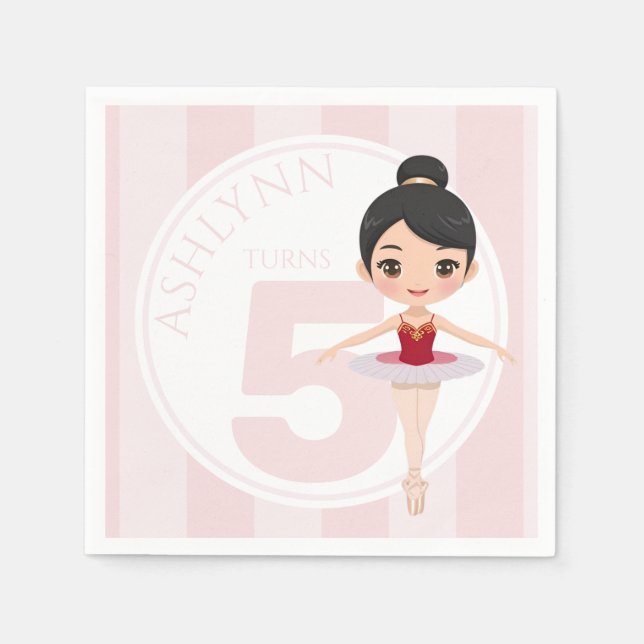 Guardanapo De Papel Custom Age & Name Pink Ballet Girls Birthday  (Frente)